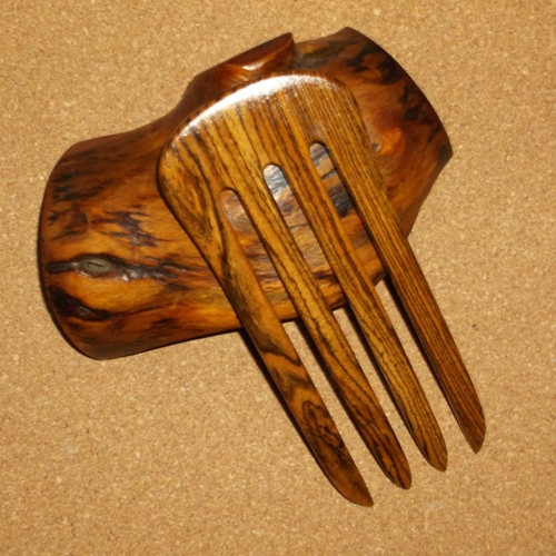 Bocote 4 prong rounded top hairfork by Joshua Jeter and supplied by Longhaired Jewels